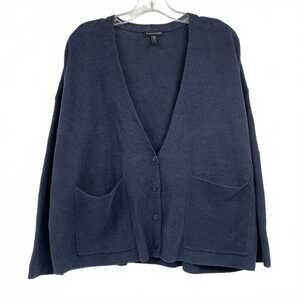 Eileen Fisher Navy Knit Cardigan | Women’s Linen Cotton M